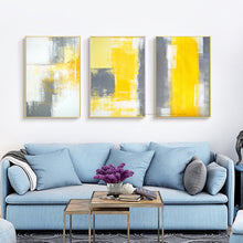 Load image into Gallery viewer, 3 piece canvas painting abstract oil painting handmade yellow grey wall art canvas wall pictures for living room home decor - SallyHomey Life&#39;s Beautiful