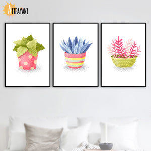 Cartoon Potted Cactus Leaf Flower Wall Art Canvas Painting Nordic Poster And Prints Plants Wall Pictures For Living Room Decor - SallyHomey Life's Beautiful