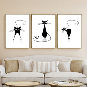 Modern Abstract  Canvas Painting Digital Printed Handlebar Cartoon Cat Canvas Painting Art for Living room Home Decor Unframed - SallyHomey Life's Beautiful