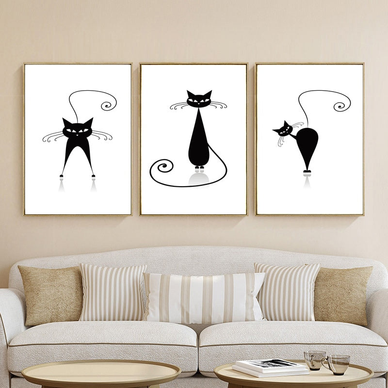 Modern Abstract  Canvas Painting Digital Printed Handlebar Cartoon Cat Canvas Painting Art for Living room Home Decor Unframed - SallyHomey Life's Beautiful