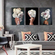 Load image into Gallery viewer, Flowers Feathers Woman Abstract Canvas Painting Wall Art Print Poster Picture Decorative Painting Living Room Home Decoration - SallyHomey Life&#39;s Beautiful