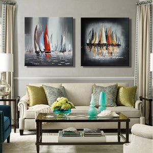 Wall Decoration Canvas Painting Modern Abstract Seascape Posters and Prints Wall Art Sailboat Pictures for Living Room Frameless - SallyHomey Life's Beautiful