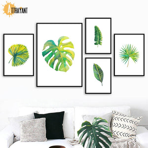 Green Tropical Monstera Banana Leaf Wall Art Canvas Painting Nordic Posters And Prints Plant Wall Pictures For Living Room Decor - SallyHomey Life's Beautiful
