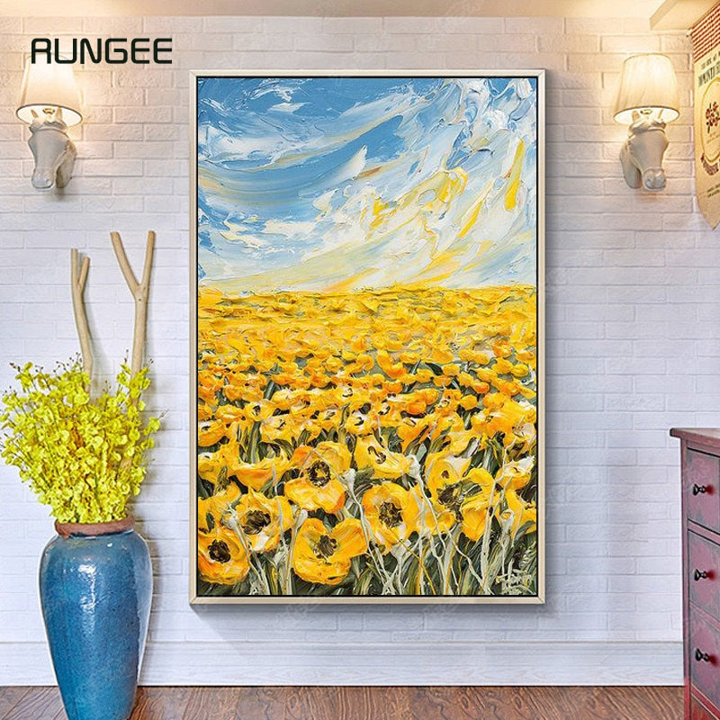 100% Hand Painted Abstract Sunflower Art Painting On Canvas Wall Art Wall Adornment Pictures Painting For Live Room Home Decor