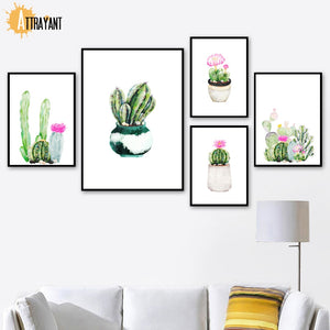 Succulents Cactus Pink Flower Wall Art Canvas Painting Nordic Posters And Prints Plants Wall Pictures For Living Room Home Decor - SallyHomey Life's Beautiful