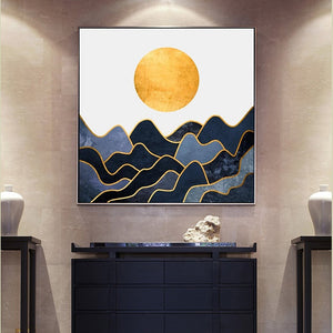 100% Hand Painted Morden Golden Sun Mountain Painting On Canvas Wall Art Frameless Picture Decoration For Live Room Home Decor