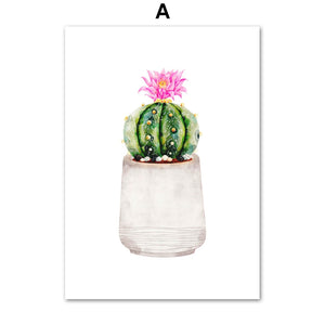 Succulents Cactus Pink Flower Wall Art Canvas Painting Nordic Posters And Prints Plants Wall Pictures For Living Room Home Decor - SallyHomey Life's Beautiful