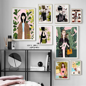 Abstract Fashion Girl Vintage Poster Wall Art Canvas Painting Nordic Posters And Prints Wall Pictures For Living Room Decor - SallyHomey Life's Beautiful