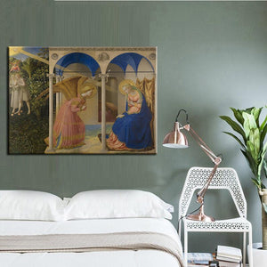 European Renaissance Period Oil Painting Angelico Fra The Annunciation Digital Printed Canvas Painting Wall Art Picture Decor - SallyHomey Life's Beautiful