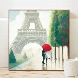 Abstract Romantic City Streetscape Posters Print on Canvas Wall Art Canvas Painting Lover Embrass in the Street Pictures Gifts - SallyHomey Life's Beautiful