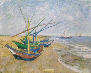 Fishing Boats on the Beach at Les by Van Gogh Poster Print on Canvas Wall Art Canvas Abstract Decorative Painting for Home Room - SallyHomey Life's Beautiful