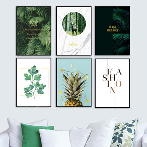 Fashion Pineapple Palm Fern Deer Marble Wall Art Canvas Painting Nordic Posters And Prints Wall Pictures For Living Room Decor - SallyHomey Life's Beautiful