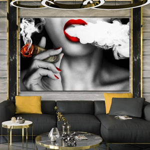 Women Smoke Money Oil Painting on the Wall Creative Decor - SallyHomey Life's Beautiful