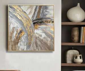 Artist Hand-painted High Quality Modern Abstract Golden Grey Colors Oil Painting on Canvas Abstract Picture for Wall Decoration - SallyHomey Life's Beautiful
