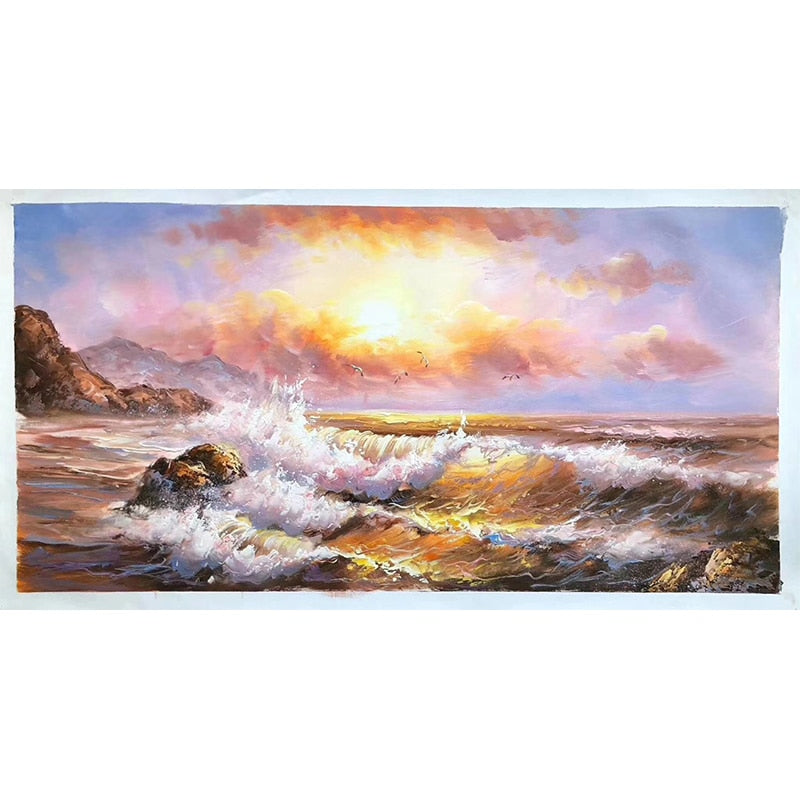 100% Hand Painted Modern Sea Sunset Art Oil Painting On Canvas Wall Art Frameless Picture Decoration For Live Room Home Decor