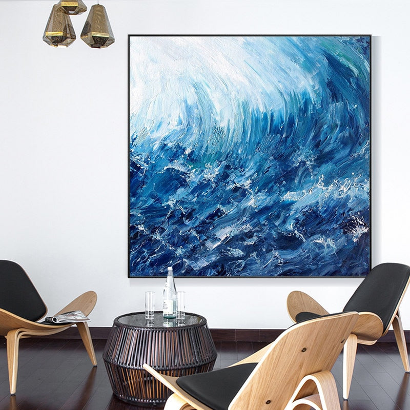 100% Hand Painted Abstract Sea Waves Art Oil Painting On Canvas Wall Art Frameless Picture Decoration For Live Room Home Decor