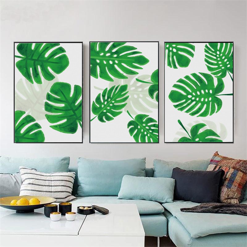 Modern Print Plant Leaf Art Posters And Prints Nordic Green Wall Art Canvas Painting Art Pictures for Living Room Wall No Frame - SallyHomey Life's Beautiful