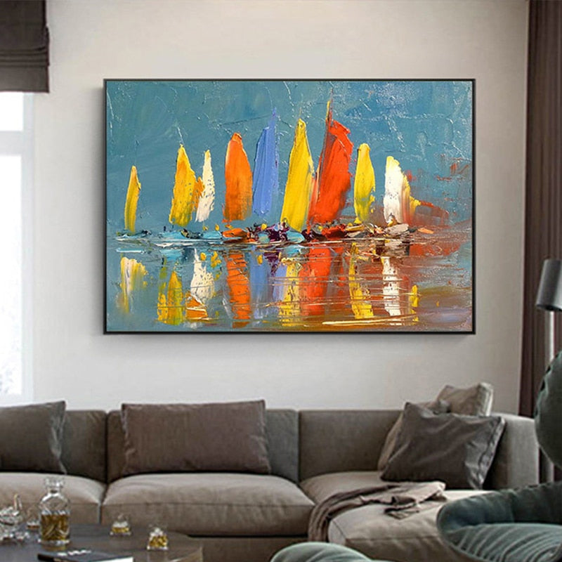 100% Hand Painted Abstract Sailing Art Oil Painting On Canvas Wall Art Wall Adornment Pictures Painting For Live Room Home Decor