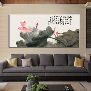 Chinese Modern Canvas Painting Zhang Daqian Lotus Painting Print Poster Wall Painting Art for Living Room Home Decoration - SallyHomey Life's Beautiful