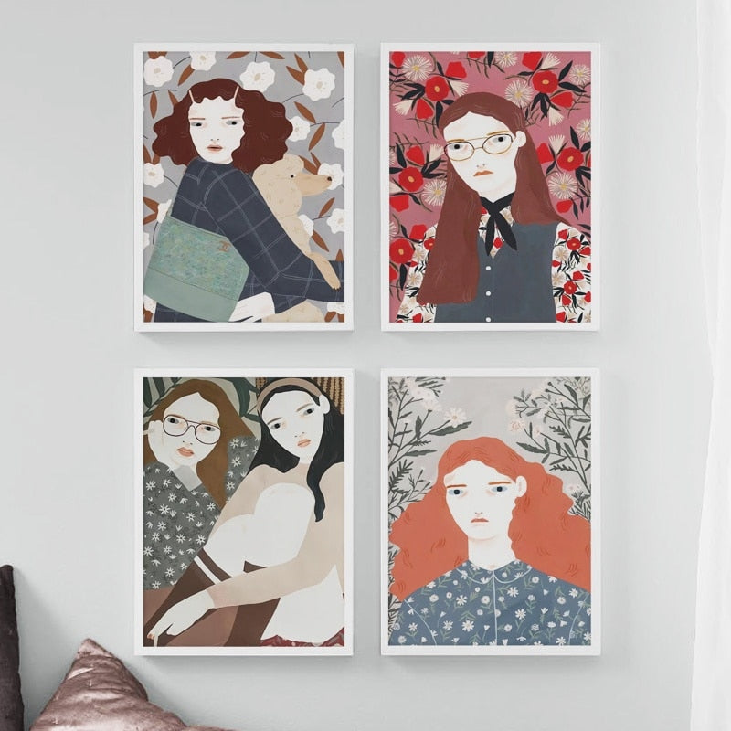 Vintage Girl Fashion Wall Art Canvas Painting Nordic Posters And Prints Wall Pictures For Living Room Scandinavian Home Decor - SallyHomey Life's Beautiful