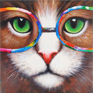 Abstract Art Posters and Prints Wall Art Canvas Painting Cool Cat Wearing Glasses Decorative Pictures for Living Room Home Decor - SallyHomey Life's Beautiful