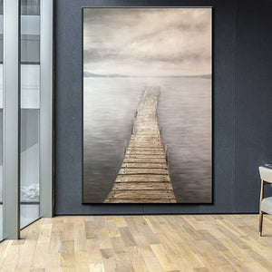 Wall Art Canvas Painting Hand Painted Wooden Bridge Pictures - SallyHomey Life's Beautiful