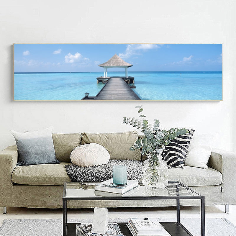 Modern Seascape Posters and Prints on Canvas Wall Art Oil Painting Panoramic Beach Decorative Paintings for Living Room Decor - SallyHomey Life's Beautiful