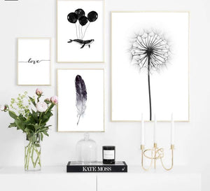 Feather Dandelion Wall Art Nordic Poster Black White Minimalist Canvas Print Painting Decoration Picture Modern Home Decor - SallyHomey Life's Beautiful