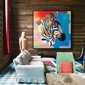 100% Hand Painted Colorful Zebra Head Art Oil Painting On Canvas Wall Art Frameless Picture Decoration For Live Room Home Decor