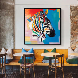 100% Hand Painted Colorful Zebra Head Art Oil Painting On Canvas Wall Art Frameless Picture Decoration For Live Room Home Decor