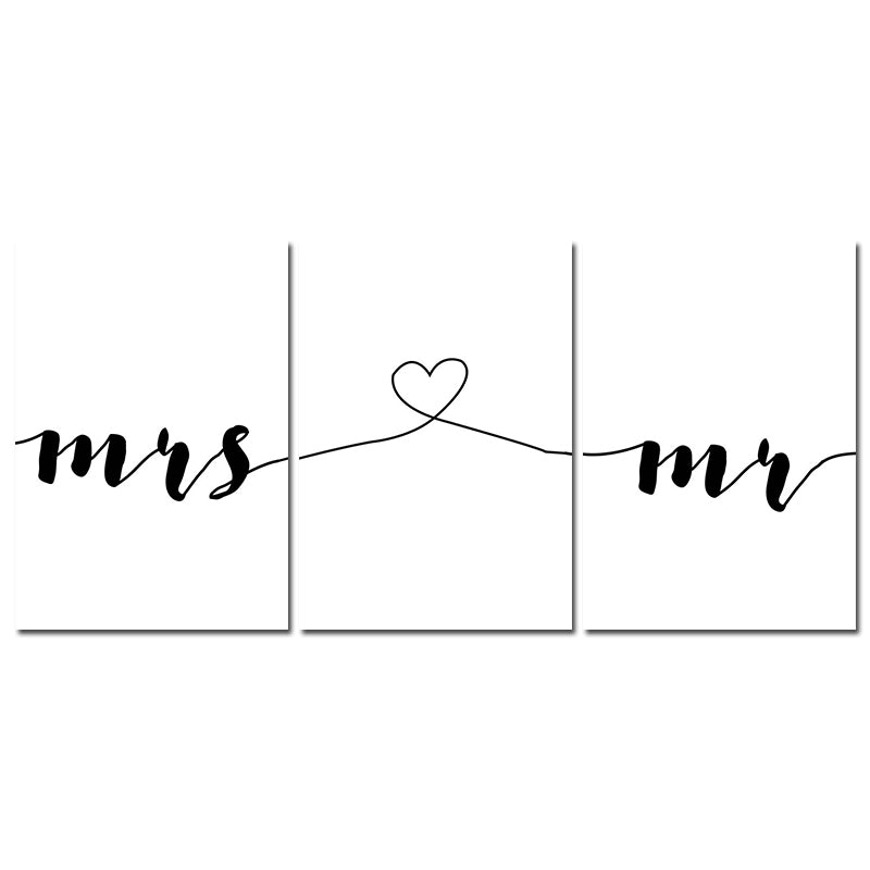 Mr Mrs Family Simple Quotes Wall Art Canvas Poster Minimalist Print Couple Anniversary Painting Picture for Living Room Decor - SallyHomey Life's Beautiful