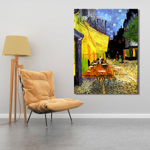 The Cafe Terrace on the Place du Forum by Van Gogh Poster Prints on Canvas Wall Art Decorative Abstract Painting for Living Room - SallyHomey Life's Beautiful