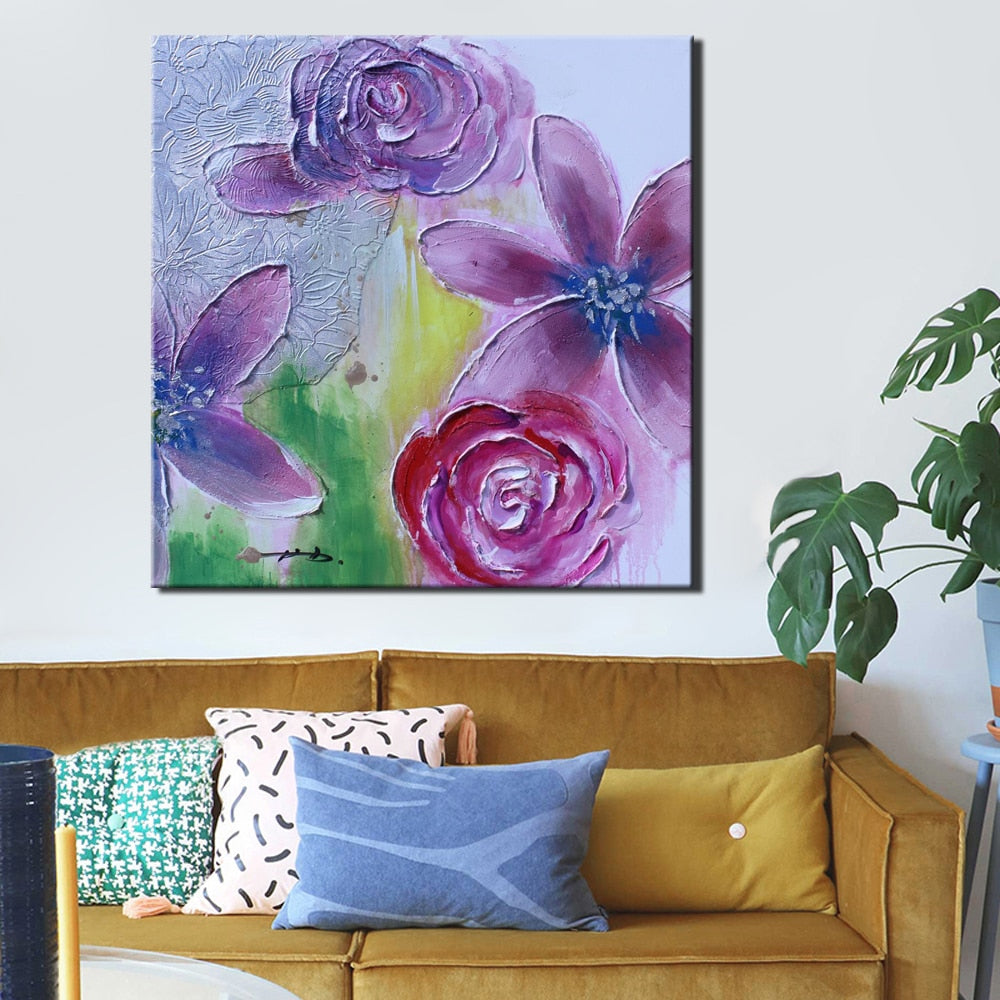 🔥70x70cm, Modern Paintings Canvas Wall Art Prints On Canvas Colorful Hand Painted Flowers Poster for Living Room Home Decor Gifts - SallyHomey Life's Beautiful