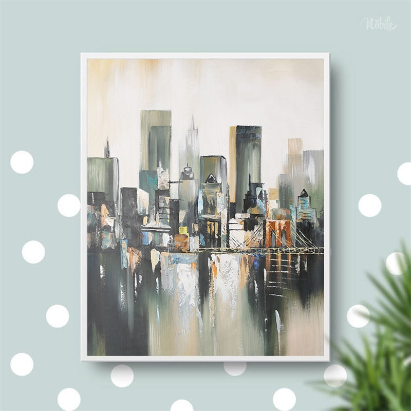 Modern Abstract Oil Painting on Canvas Wall Art Manhattan Bridge Posters Print Wall Decorative Pictures for Living Room Decor - SallyHomey Life's Beautiful