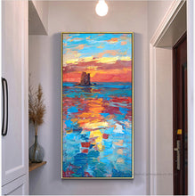 Load image into Gallery viewer, Large abstract paintings for living room wall oil painting handmade landscape decorative wall pictures sunset seaside canvas art - SallyHomey Life&#39;s Beautiful