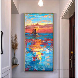 Large abstract paintings for living room wall oil painting handmade landscape decorative wall pictures sunset seaside canvas art - SallyHomey Life's Beautiful