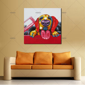 100% Hand Painted Wall Art For Large Fashion Painting Canvas animal Picture Abstract dog HandPainted  funny dog Oil Painting for home decoration