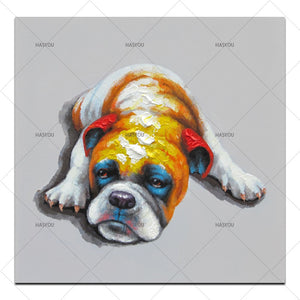 100% Hand Painted -Professional Artist high quality - Modern Picture animal Oil Painting On Canvas Funny dog Oil Picture For Wall Decor