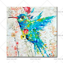 Load image into Gallery viewer, Humming Bird Hand Painted Oil Painting On Canvas Colourful Bird Animal Paintings Modern Handmade For Wall Art Decor In Bedroom