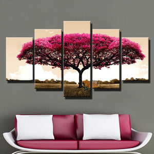 5 Panel Artist Painted Red Leaves Tree Landscape Oil Painting on Canvas Handmade Abstract Wall Art Picture for room Home Decor - SallyHomey Life's Beautiful