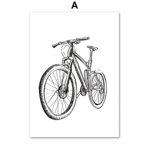 Bike motorcycle Skateboard Nordic Posters And Prints Wall Art Canvas Painting Black White Cartoon Wall Pictures Kids Room Decor - SallyHomey Life's Beautiful