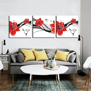 Modern Abstract Posters and Print Wall Art Canvas Painting 3Panel Red Flowers Wall Decoration Pictures for Living Room Frameless - SallyHomey Life's Beautiful
