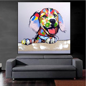100% Hand Painted Animal Painting Hot Sell Colorful Dog Living Room Home Decor Canvas Oil Paintings Top Sell Pic For House Decoration