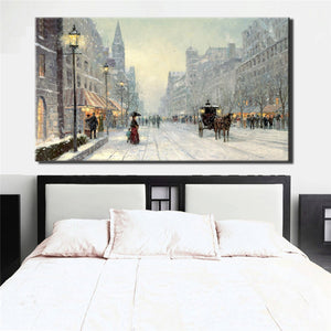 70x140cm - Abstract Canvas Painting City in Winter vs  Snow Landscape - SallyHomey Life's Beautiful