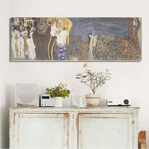 Classical Famous Painting Posters and Prints Wall Art Oil Painting Beethoven Frieze by Gustav Klimt Decorative Painting for Room - SallyHomey Life's Beautiful