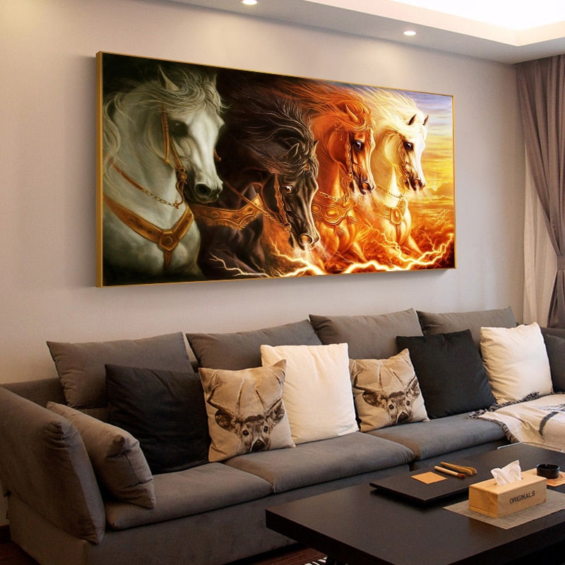 Artistic Fairy Horses in the Sky Landscape Oil Painting on Canvas Wall Art Poster Print Wall Pictures for Living Room Frameless - SallyHomey Life's Beautiful