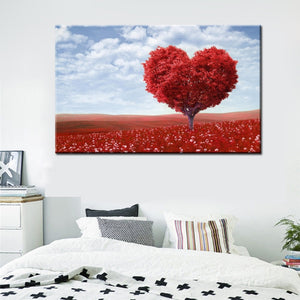 Modern Romantic Sea of Flowers Landscape Canvas Painting Red Love Tree Digital Print Poster Wall Art Picture for Home Decoration - SallyHomey Life's Beautiful