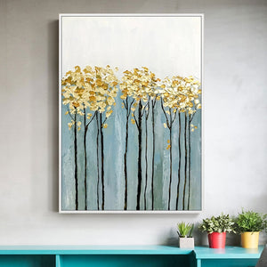 100% Hand Painted Abstract Gold Tree Oil Painting On Canvas Wall Art Frameless Picture Decoration For Live Room Home Decor Gift