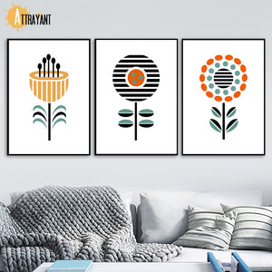 Geometric Line Flower Abstract Painting Wall Art Print Canvas Painting Nordic Posters And Prints Wall Pictures For Living Room - SallyHomey Life's Beautiful