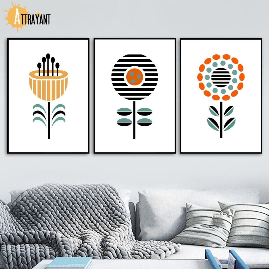 Geometric Line Flower Abstract Painting Wall Art Print Canvas Painting Nordic Posters And Prints Wall Pictures For Living Room - SallyHomey Life's Beautiful